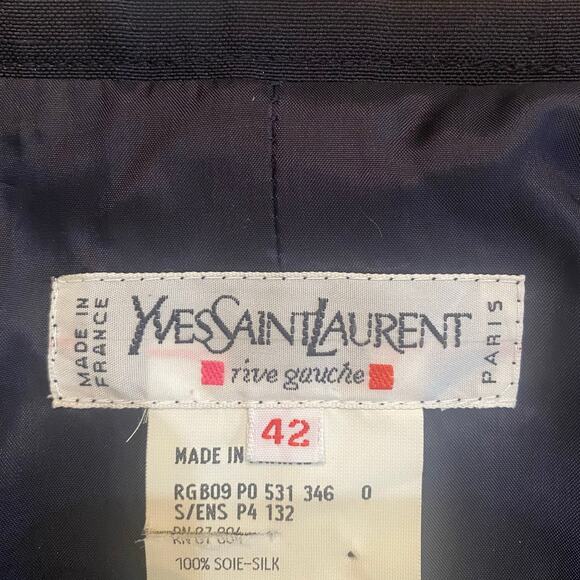 Vintage YSL Yves Saint Laurent Textured Raw Silk Midi Skirt Blue FR 42 US 8 READ - Picture 2 of 9